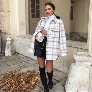H&M Cream and Tan Plaid Shirt Jacket